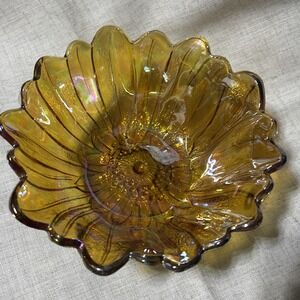 Indiana Glass Co. Vintage Indiana Amber Depression Glass Sunflower Bowl 7 Inches